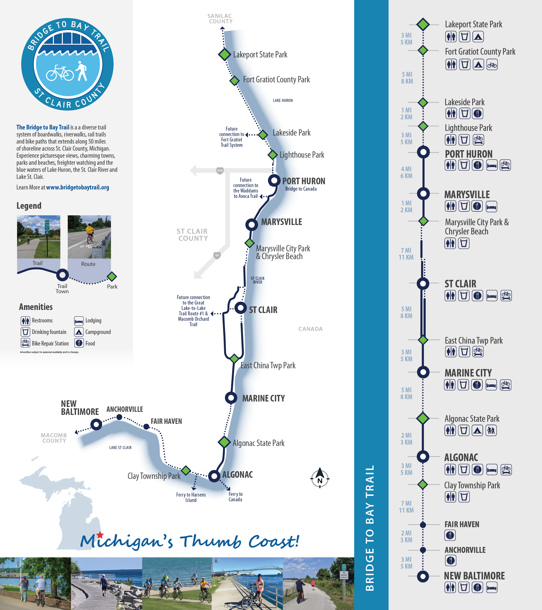 Overview Map of Bridge to Bay Trail Route highlighting key destinations and amenities