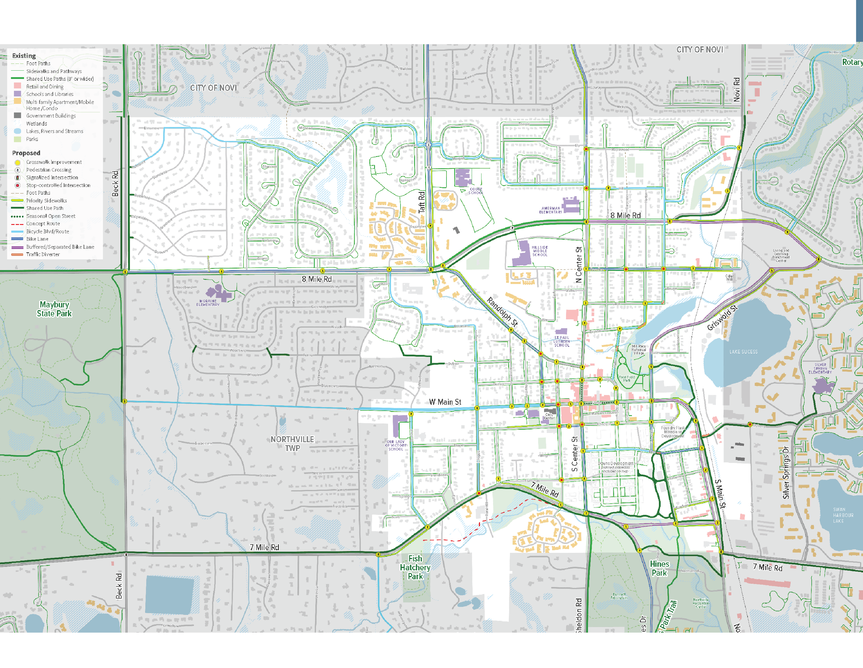 Screenshot of Northville's Nonmotorized Plan Map depicting proposed facliites